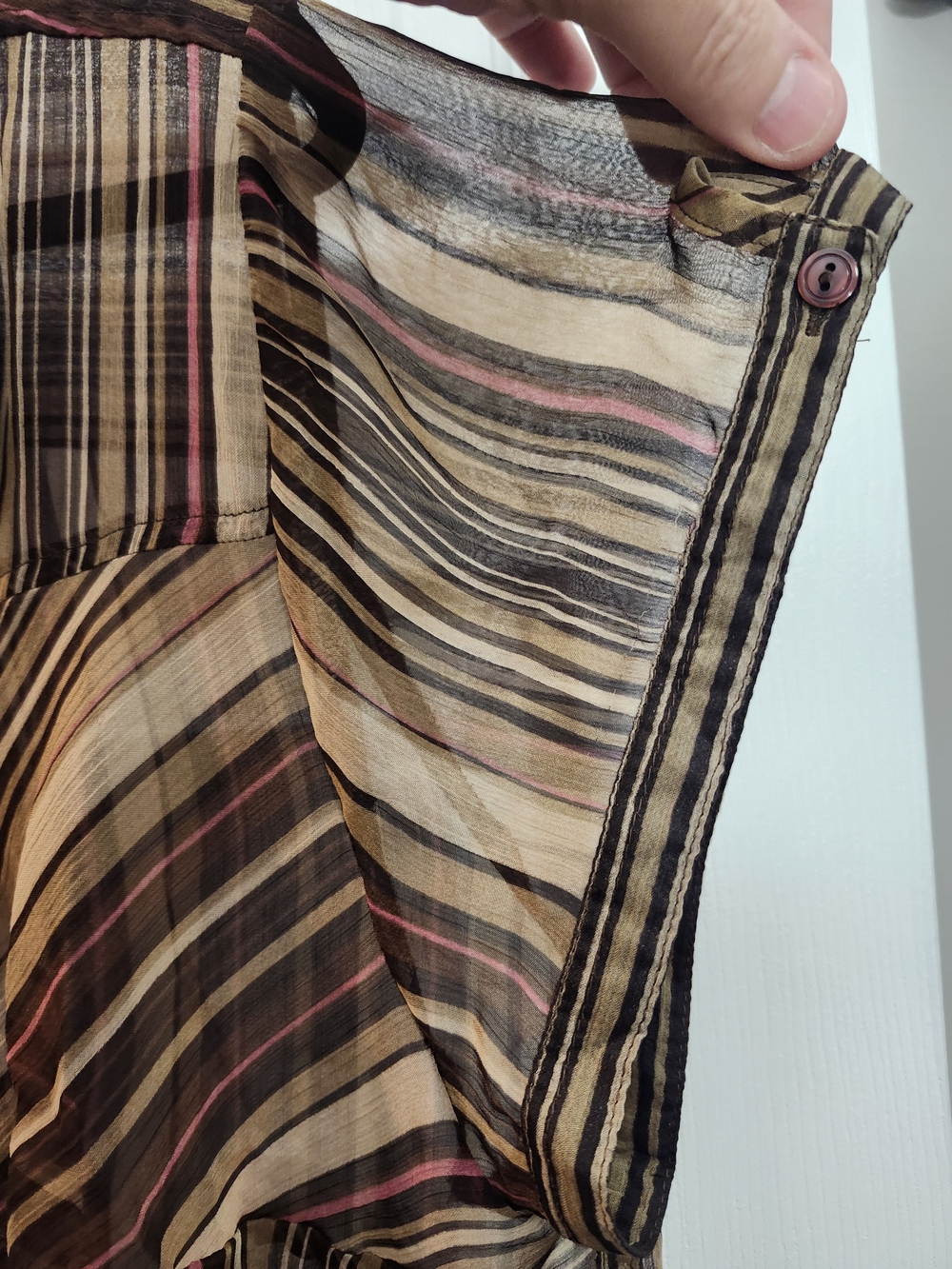 Avenue Sheer Striped Button-Down Blouse in Beige, Brown & Pink, ~ Torrid 3X - Picture 3 of 7